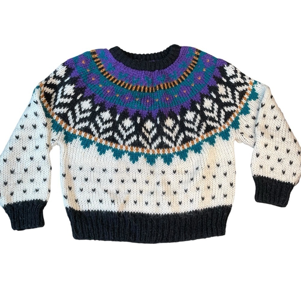 Ivy Sweater Women’s L Nordic Geometric Fair Isle Hand Knit Vintage 80s 90s